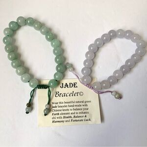 Round Natural Jade Bead Knotted Adjustable Bracelet;Green and/or Lavender Purple
